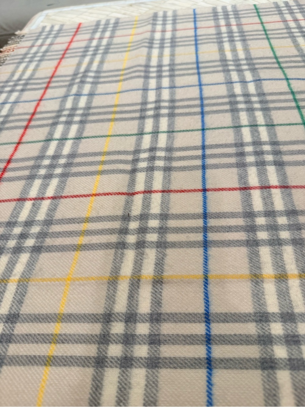 Burberry Cream Plaid Throw with Multicolor Accent Stripes